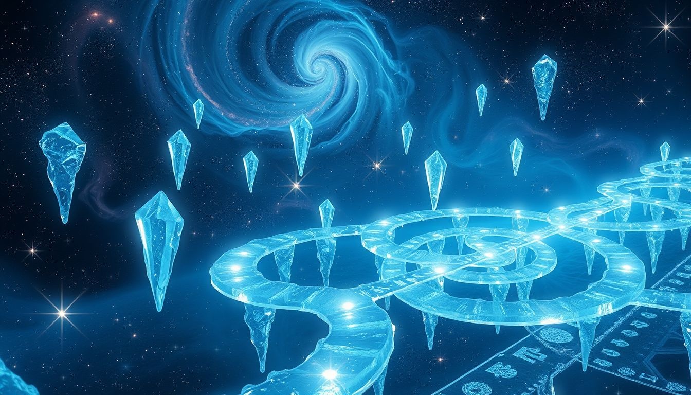 Dromen over ijskristallen in een labyrint symboliseren complexiteit en helderheid.