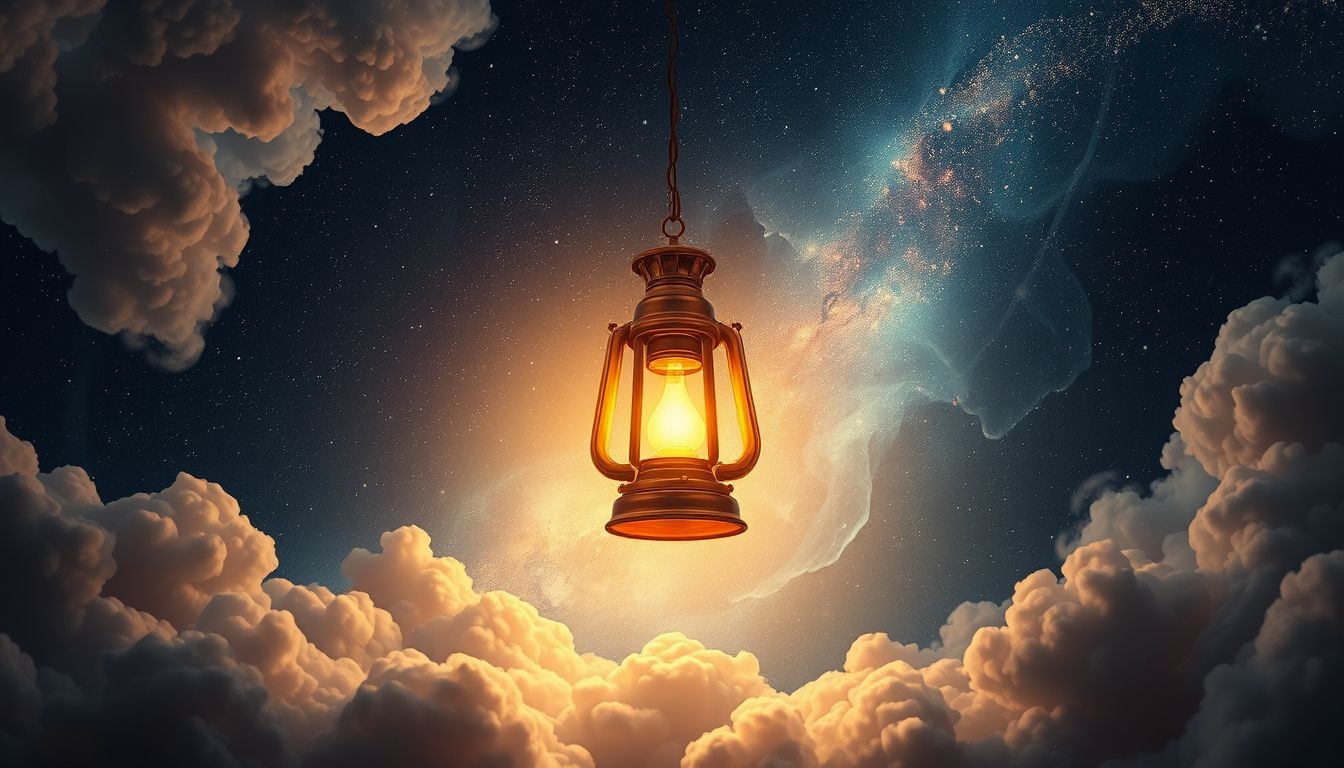 Een koperen lamp symboliseert verlichting en verborgen innerlijke wijsheid.