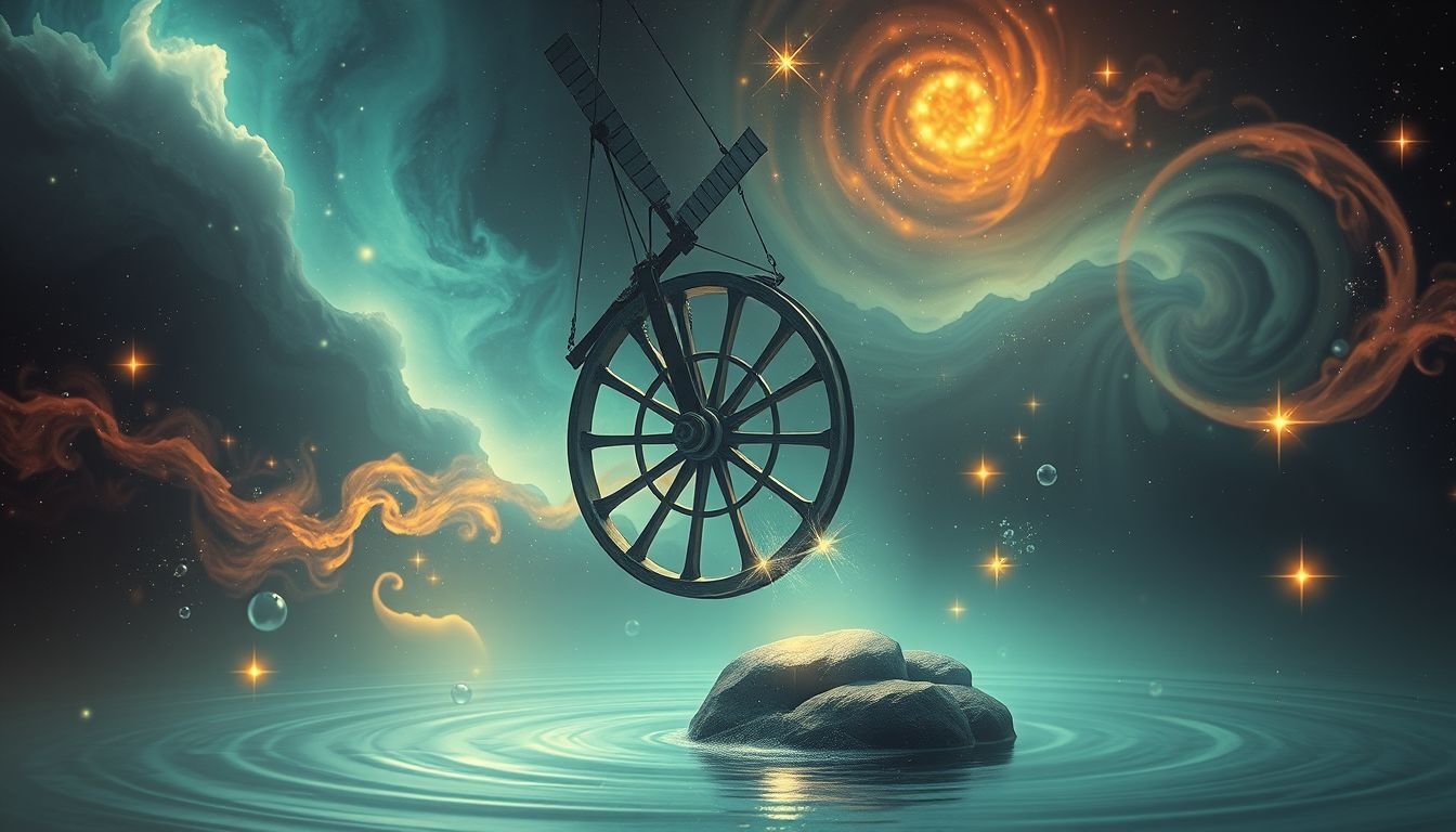 Een stilstaande watermolen symboliseert verlies van levensenergie of stagnatie.