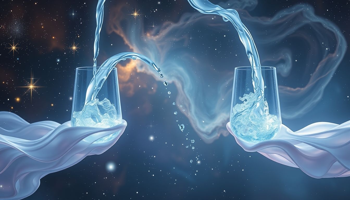 Een glas water overgieten symboliseert emotionele transformatie en loslaten.