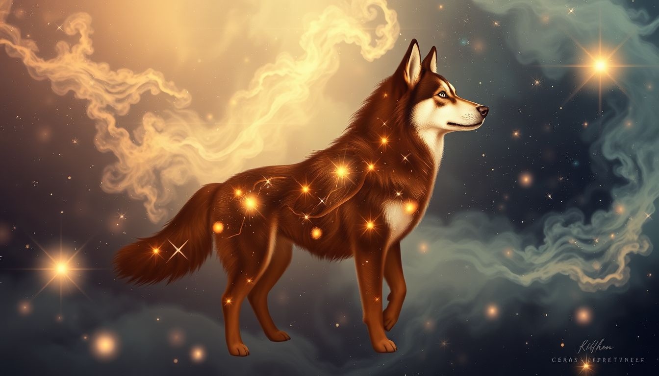 Een bruine Siberische husky symboliseert kracht en innerlijke warmte.