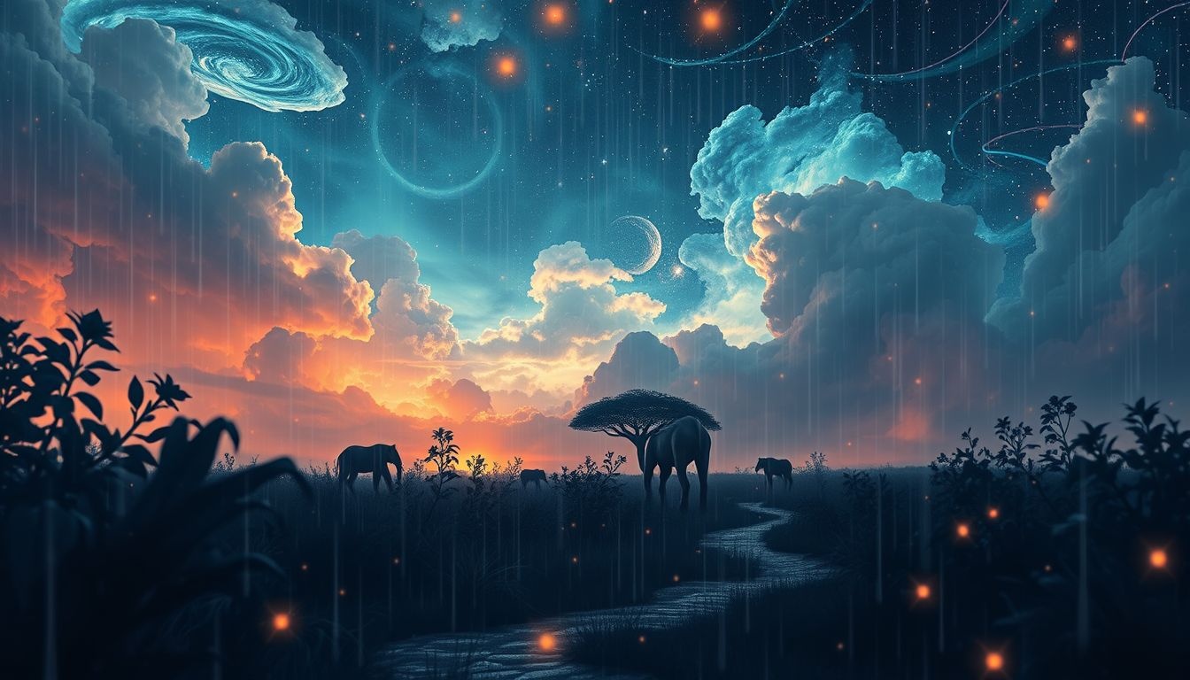Een safari in de regen symboliseert onverwachte uitdagingen en vernieuwing.