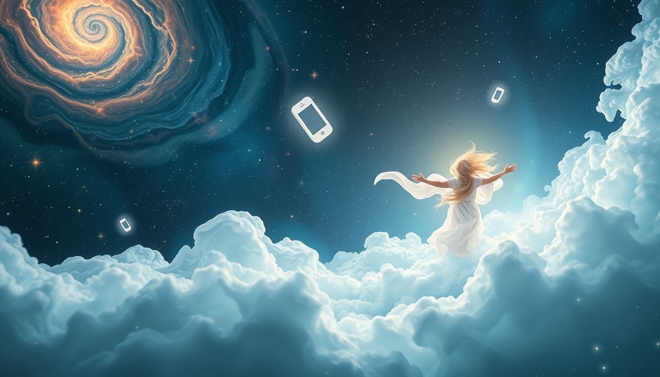 Dromen over vliegen met een telefoon symboliseren vrijheid en contact.