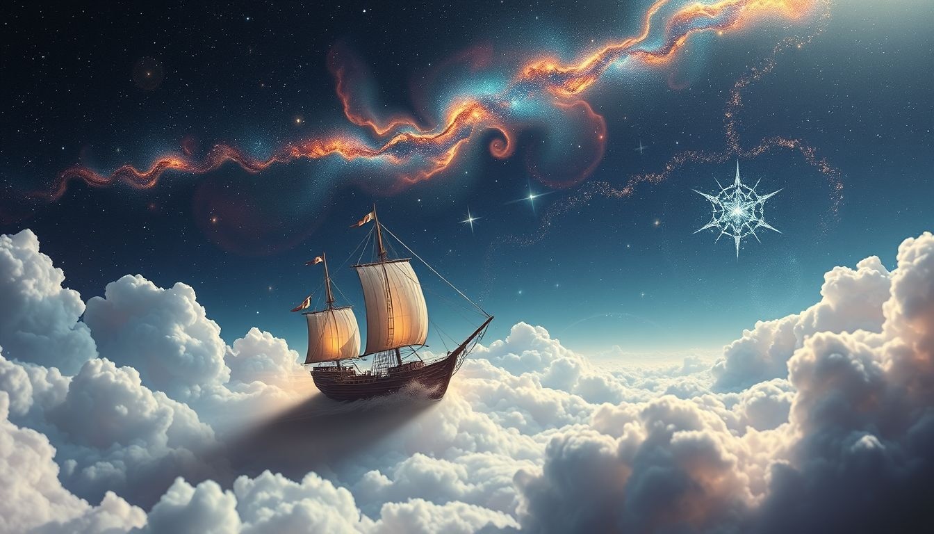 Een schip aan de horizon symboliseert levensreis en nieuwe kansen.