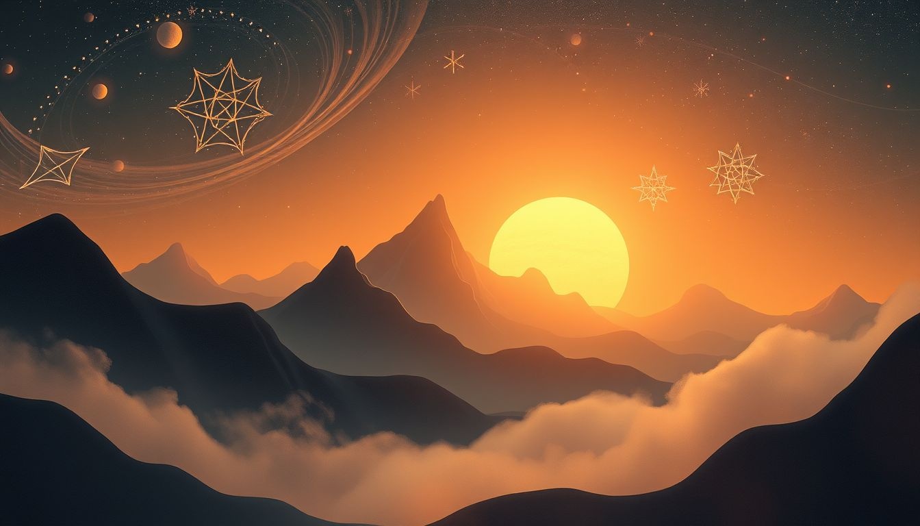 Het ondergaan van de zon symboliseert afsluiting en innerlijke reflectie.