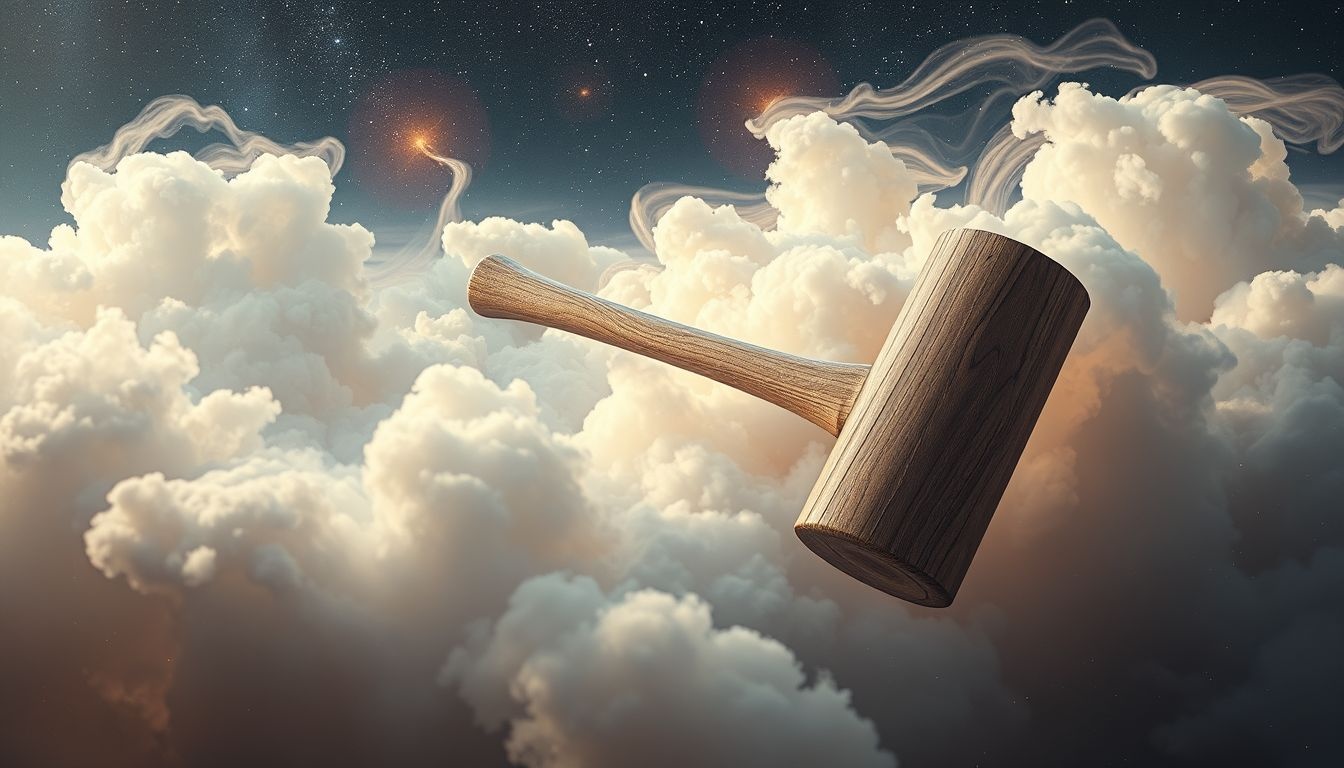 Dromen over een grote houten hamer symboliseert kracht en doorzettingsvermogen.