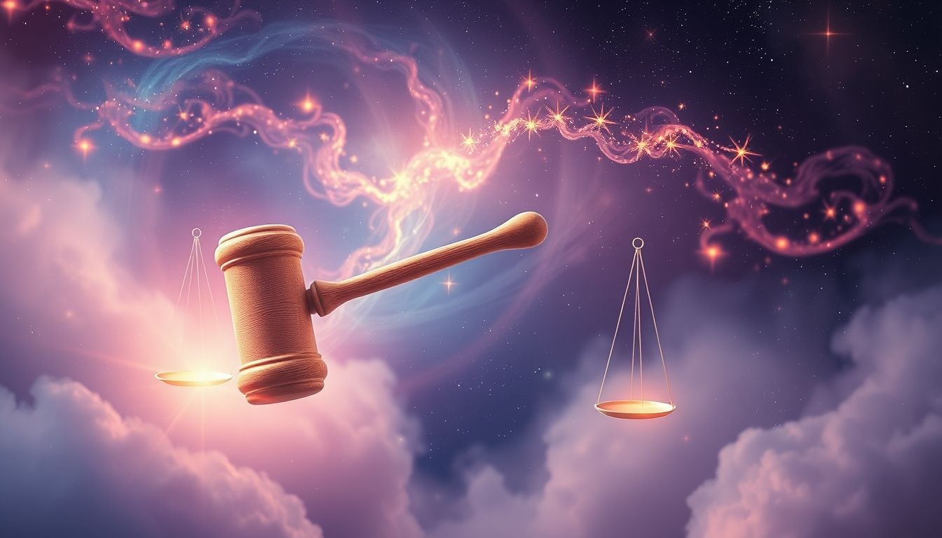 Een houten hamer symboliseert vaak rechtvaardigheid en innerlijke kracht.