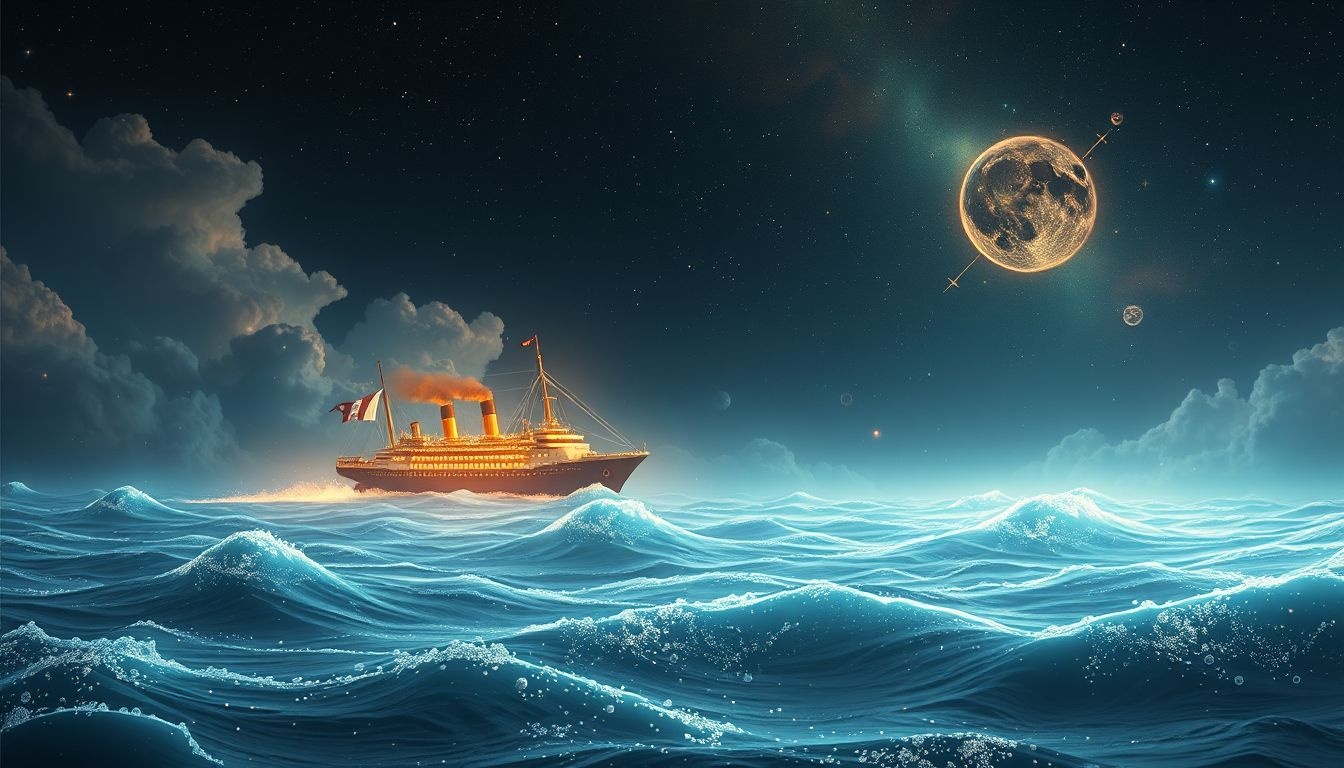 Dromen over stoomboot in oceaan symboliseert levensreis vol emoties.
