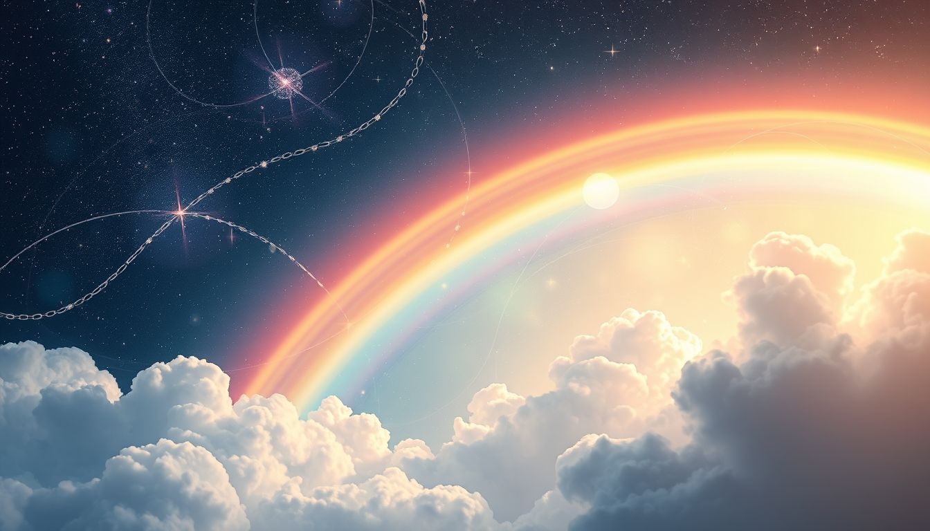Dromen over een stralende regenboog symboliseert hoop en vernieuwing.