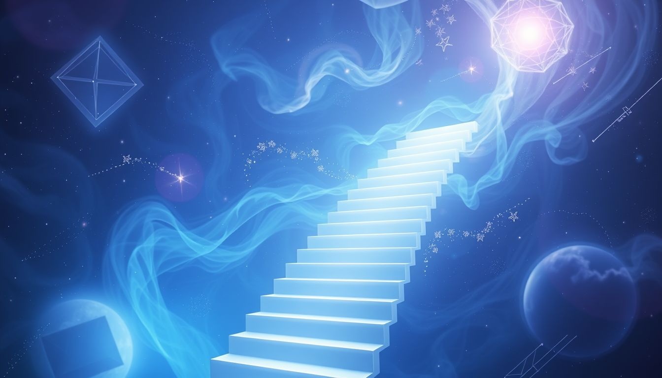 Dromen over een witgekalkte trap symboliseert spirituele groei en vooruitgang.