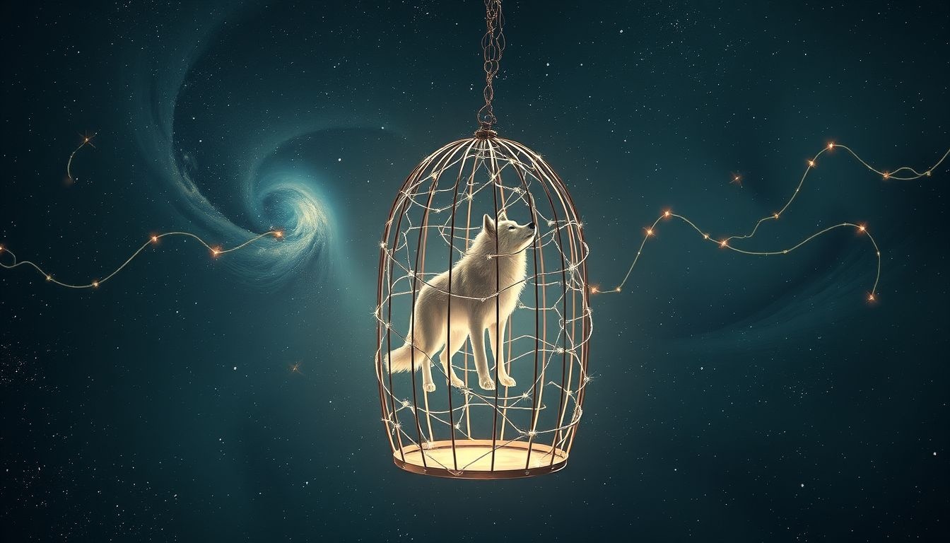 Dromen over een wolf in een kooi symboliseert onderdrukte innerlijke kracht.