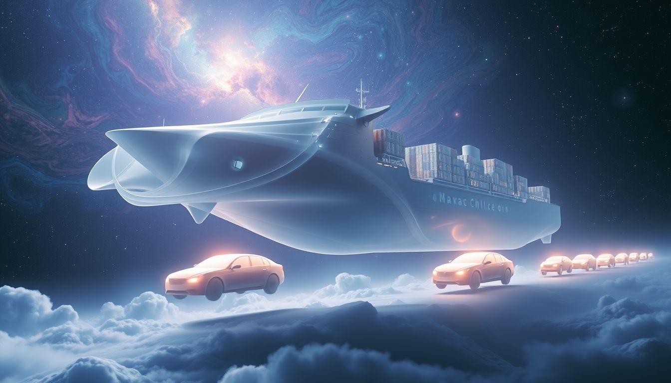 Dromen over vrachtschepen met auto's symboliseert nieuwe kansen en vooruitgang.