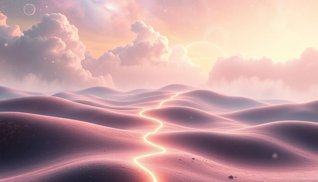 Een naad in landschap symboliseert verbinding tussen tegengestelde werelden.
