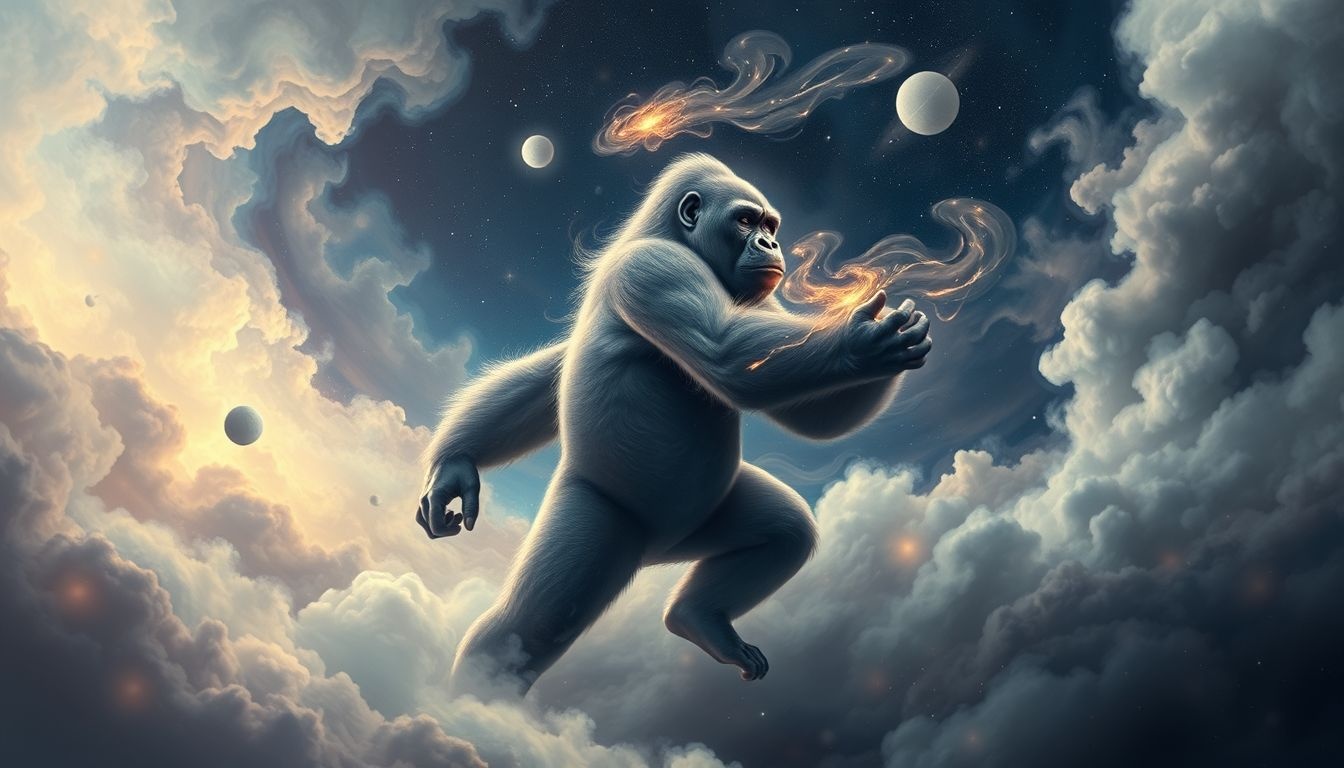 Een dansende gorilla symboliseert vrijheid en innerlijke kracht.