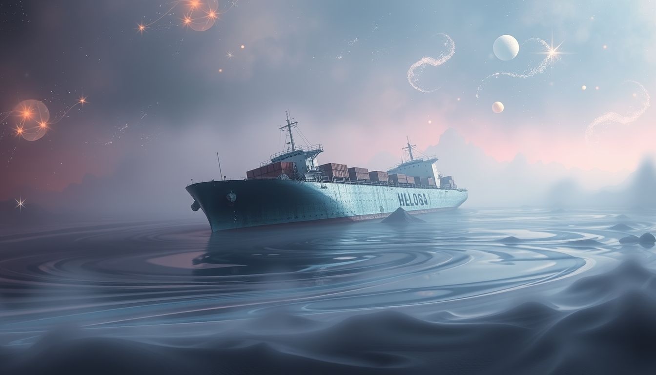 Een vrachtschip vast in modder symboliseert vastzittende levenssituaties.