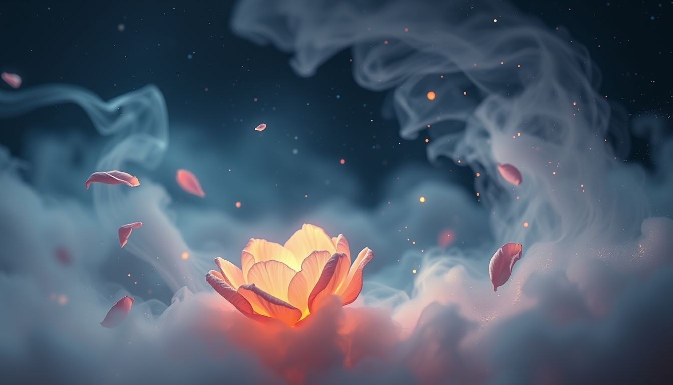 Een verwelkende camelia symboliseert verlies van onschuld en hoop.