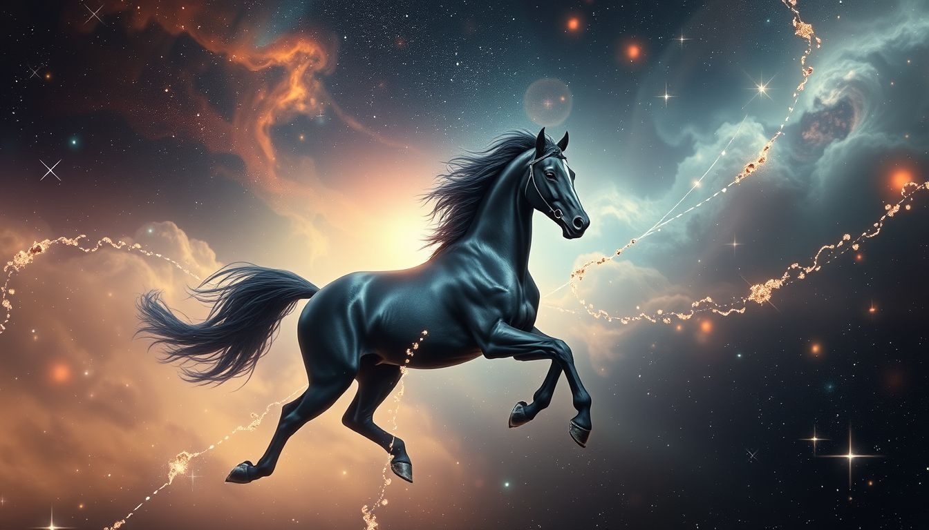 Galopperen op een zwart paard symboliseert kracht en mysterie in dromen.