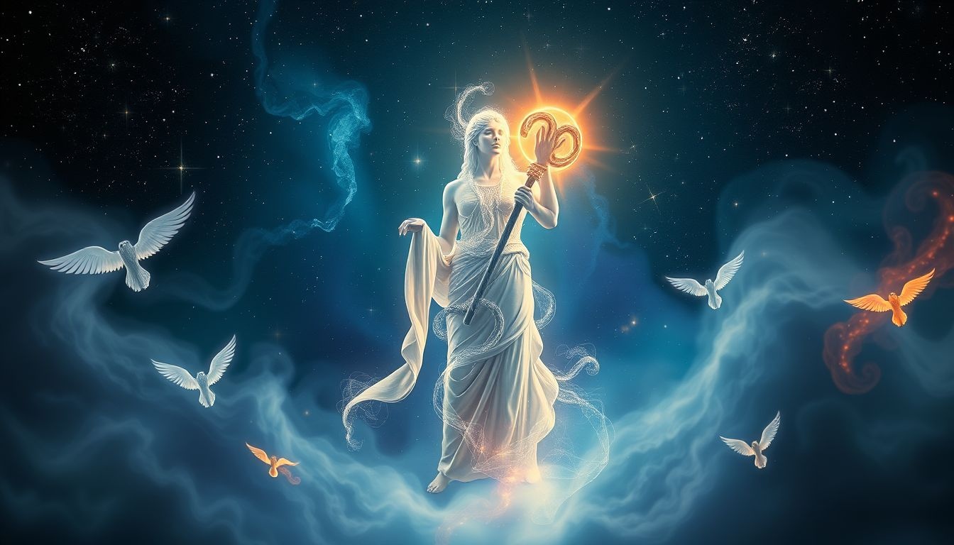 Hermes’ caduceus symboliseert genezing en bescherming in dromen.