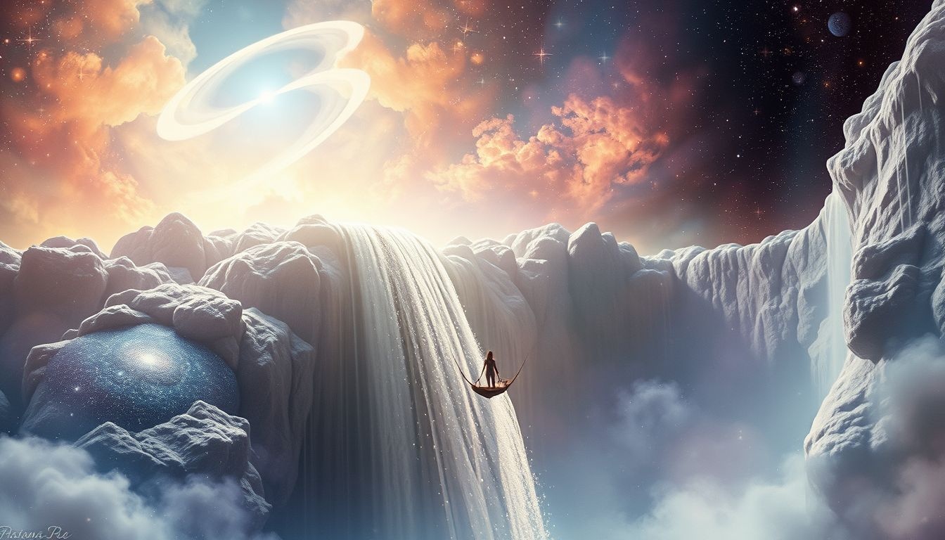 Een gondel die waterval afdaalt symboliseert emoties die overweldigen.