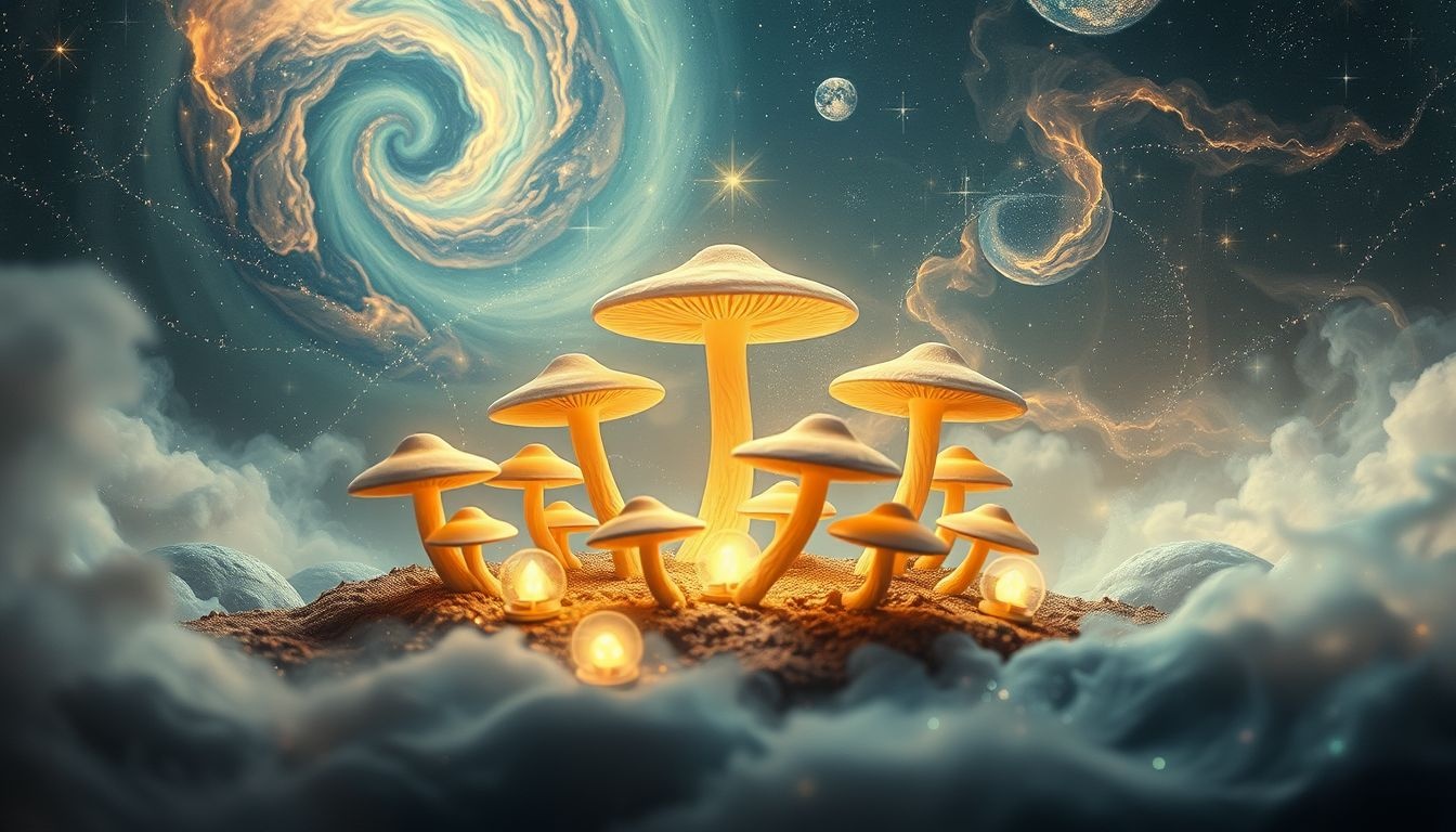 Paddenstoelen symboliseren transformatie en mystieke verbinding in rituelen.