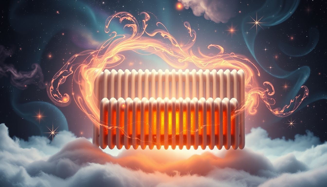 Een radiator als zitplaats symboliseert warmte zoeken in relaties.