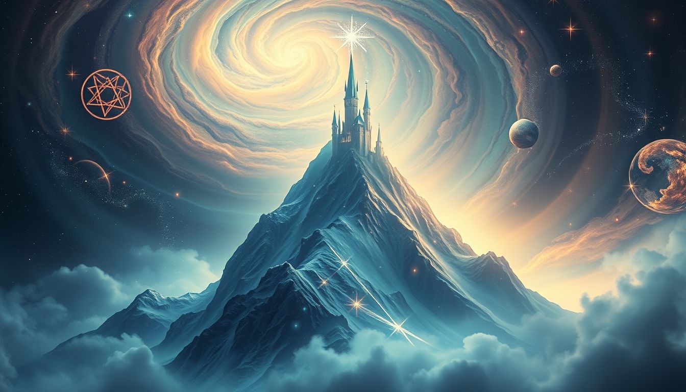 Een kasteel op een berg symboliseert bereikbare ambities en macht.