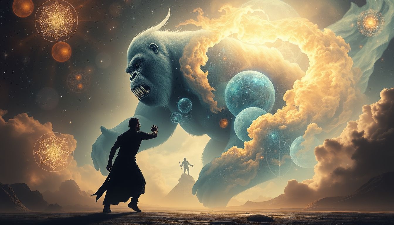 Vechtend met een gorilla symboliseert innerlijke kracht en conflict.