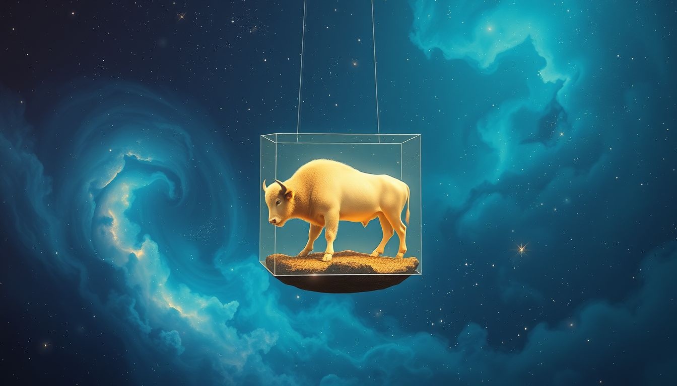 Een buffel in kleine ruimte symboliseert ingeperkte kracht en geduld.