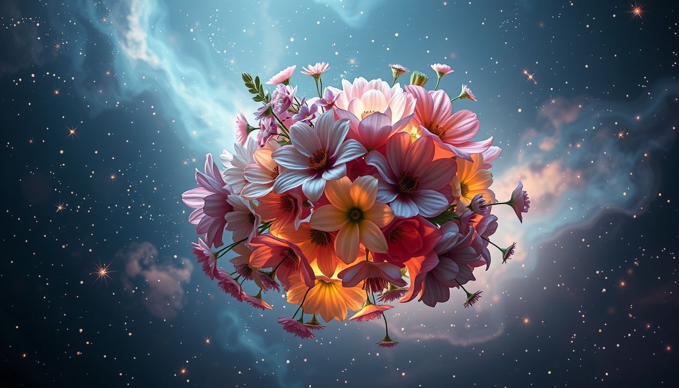 Een gemengd bloemenboeket symboliseert veelzijdige emoties en nieuwe kansen.