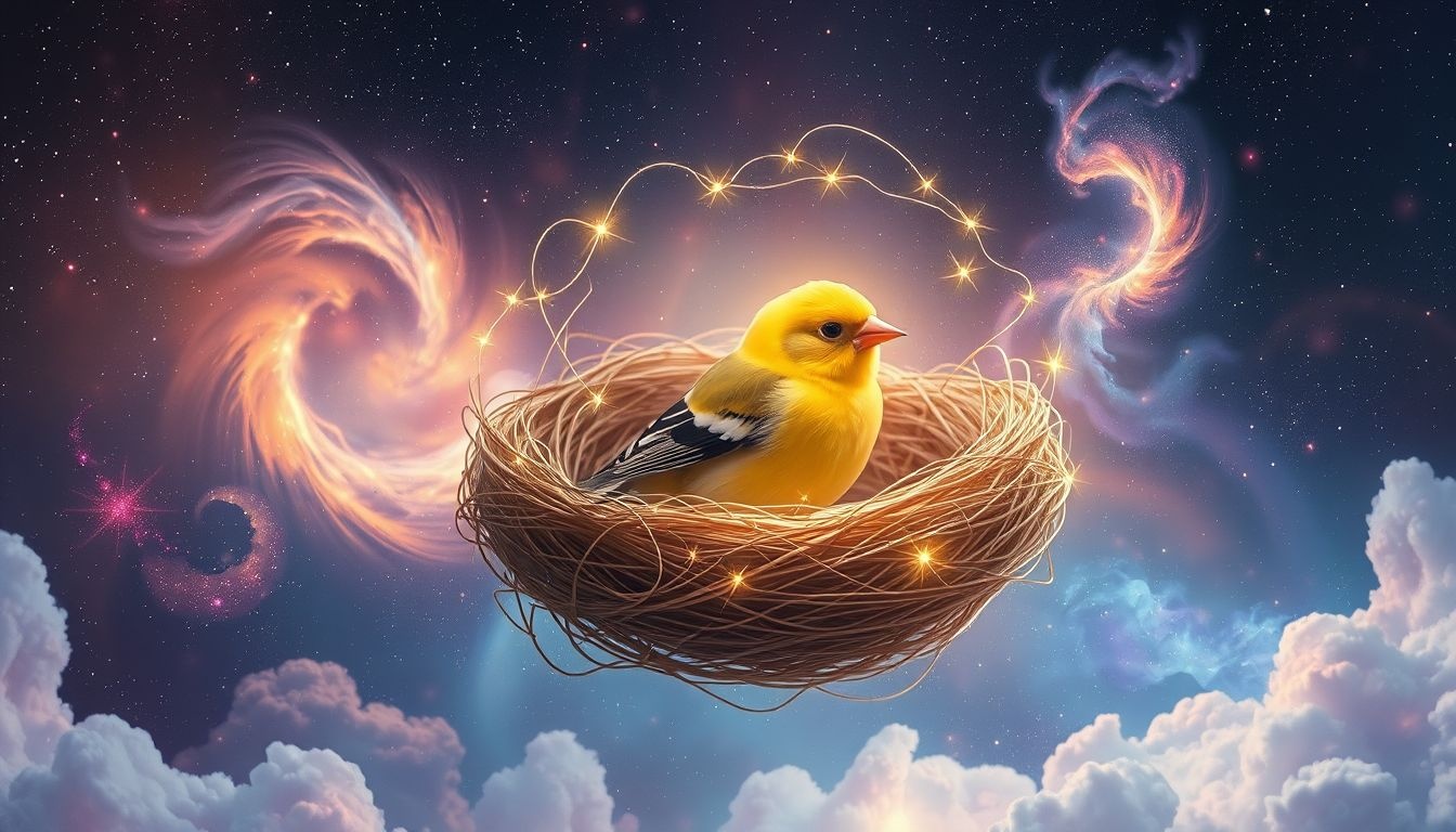 Een goudvink in een nest symboliseert nieuw geluk en voorspoed.