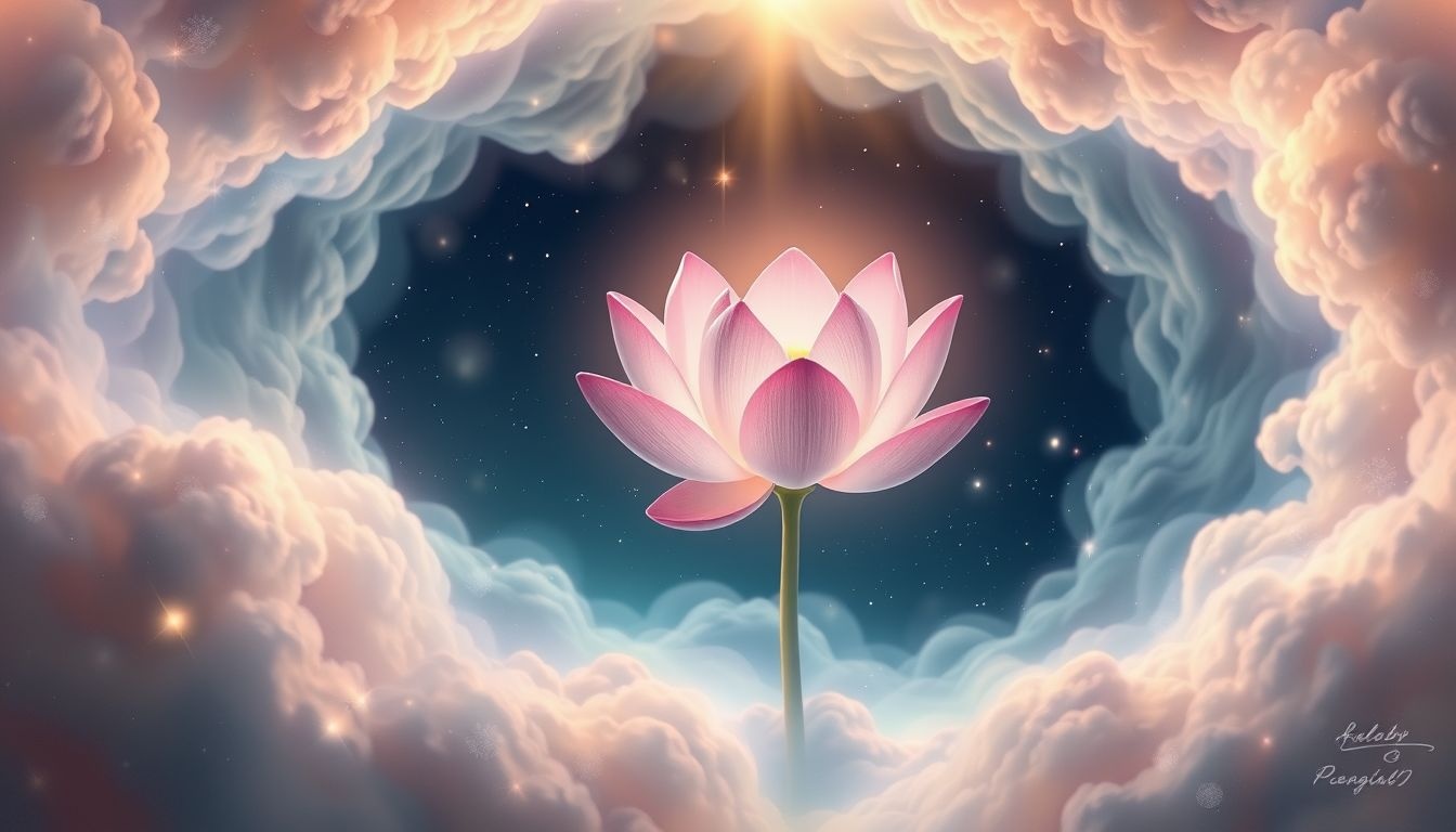 Een bloeiende lotusbloem symboliseert spirituele groei en innerlijke zuiverheid.