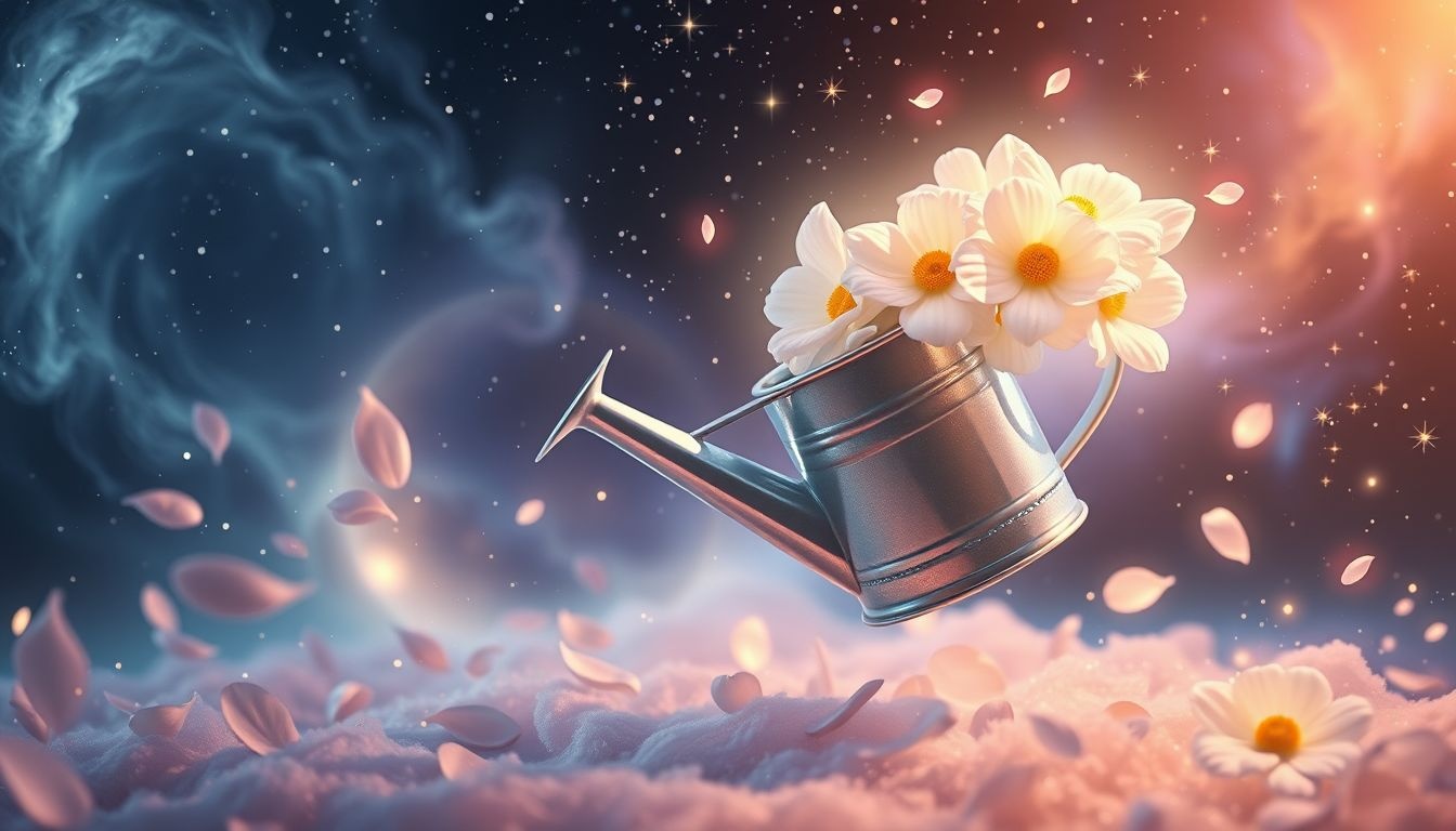 Een gieter met bloemen symboliseert groei en verzorging in dromen.