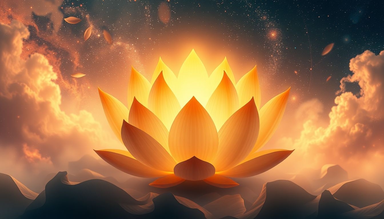 Een gouden lotusbloem symboliseert spirituele verlichting en innerlijke groei.