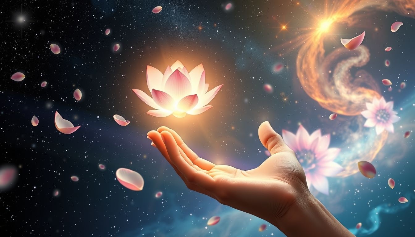 Een lotusbloem plukken symboliseert innerlijke zuiverheid en spirituele groei.