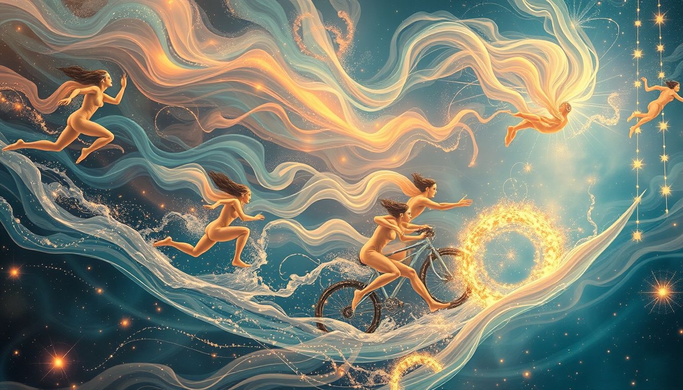 Zwemmen en fietsen symboliseren zomerse energie en vitaliteit in dromen.